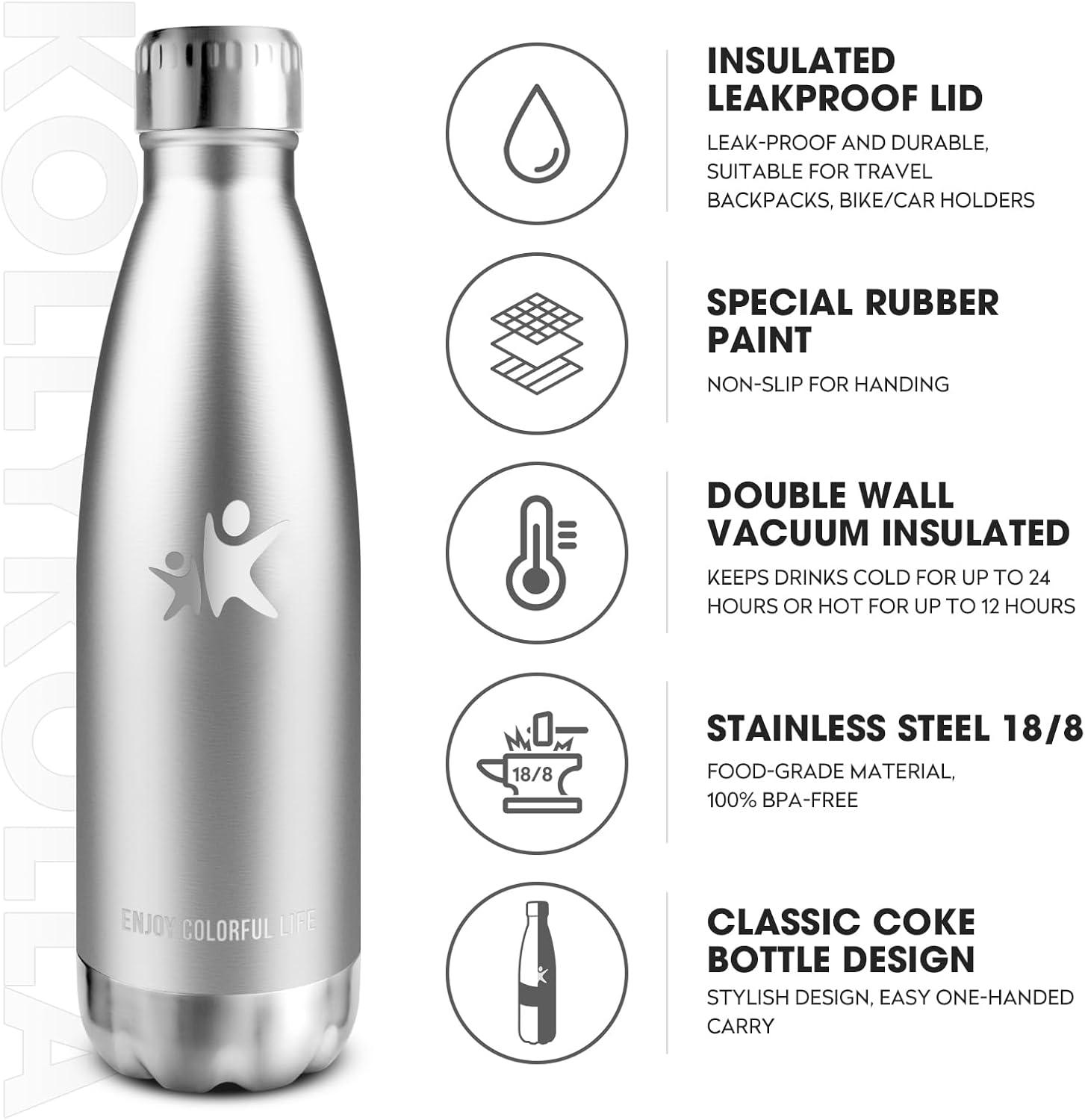 image:imageKollyKolla Gourde Inox Isotherme 350500650750ml Bouteille deau Acier Inoxydable Double Paroi Reutilisable Gourdes Sans BPA Etanche Bidon Anti Fuite pour Enfant ampamp Adulte Sport Gym coleNeuf Acier Inoxydable