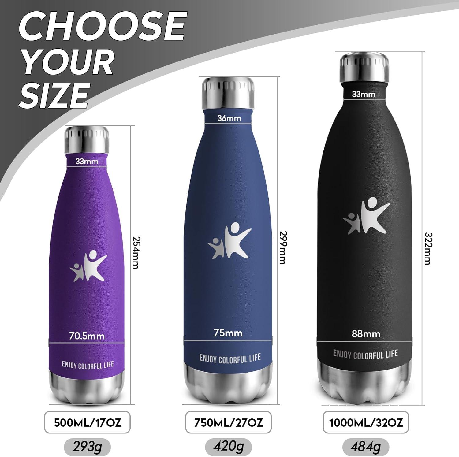 image:imageKollyKolla Gourde Inox Isotherme 350500650750ml Bouteille deau Acier Inoxydable Double Paroi Reutilisable Gourdes Sans BPA Etanche Bidon Anti Fuite pour Enfant ampamp Adulte Sport Gym coleNeuf Noir