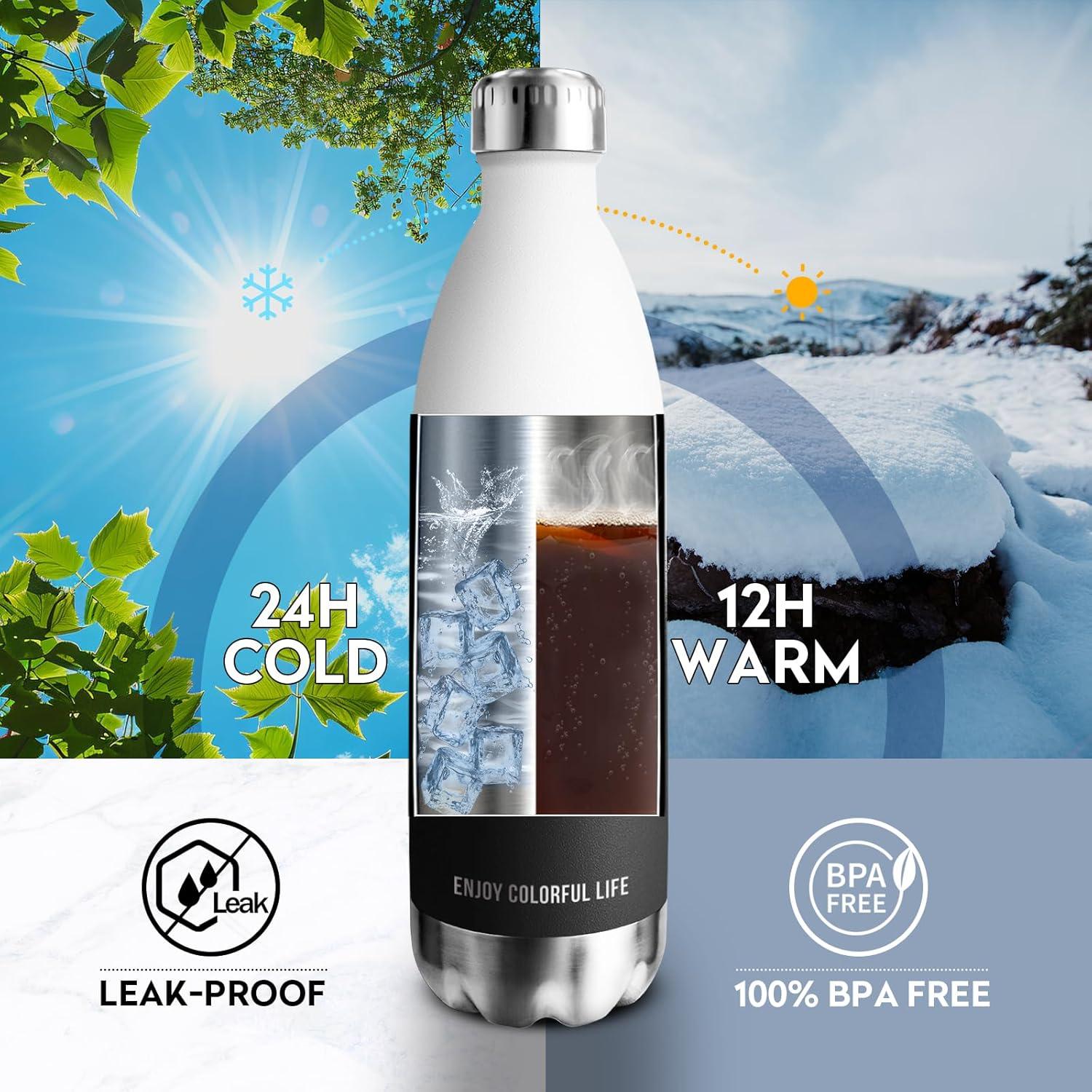 image:imageKollyKolla Gourde Inox Isotherme 350500650750ml Bouteille deau Acier Inoxydable Double Paroi Reutilisable Gourdes Sans BPA Etanche Bidon Anti Fuite pour Enfant ampamp Adulte Sport Gym coleNeuf Blanc Noir