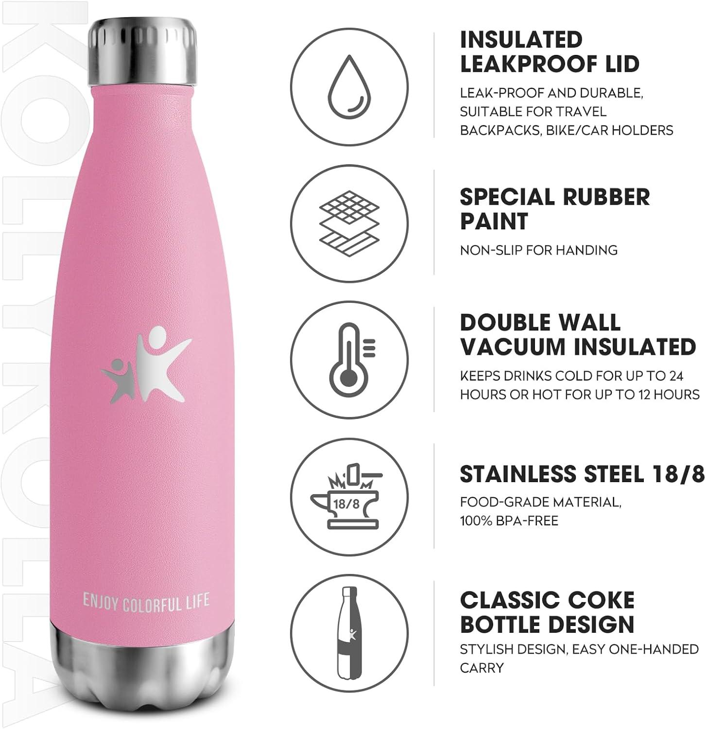 image:imageKollyKolla Gourde Inox Isotherme 350500650750ml Bouteille deau Acier Inoxydable Double Paroi Reutilisable Gourdes Sans BPA Etanche Bidon Anti Fuite pour Enfant ampamp Adulte Sport Gym coleNeuf Rose
