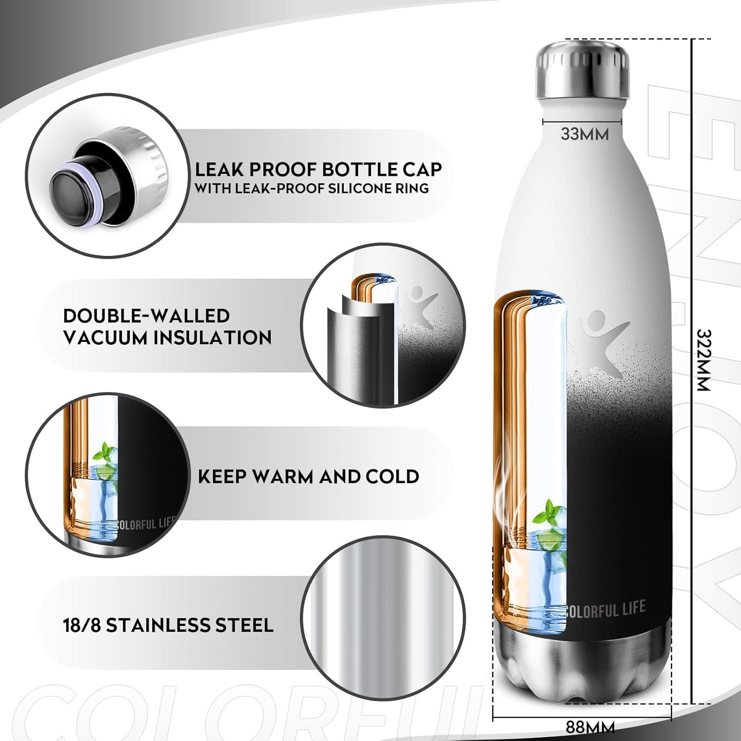image:imageKollyKolla Gourde Inox Isotherme 350500650750ml Bouteille deau Acier Inoxydable Double Paroi Reutilisable Gourdes Sans BPA Etanche Bidon Anti Fuite pour Enfant ampamp Adulte Sport Gym coleNeuf Blanc Noir