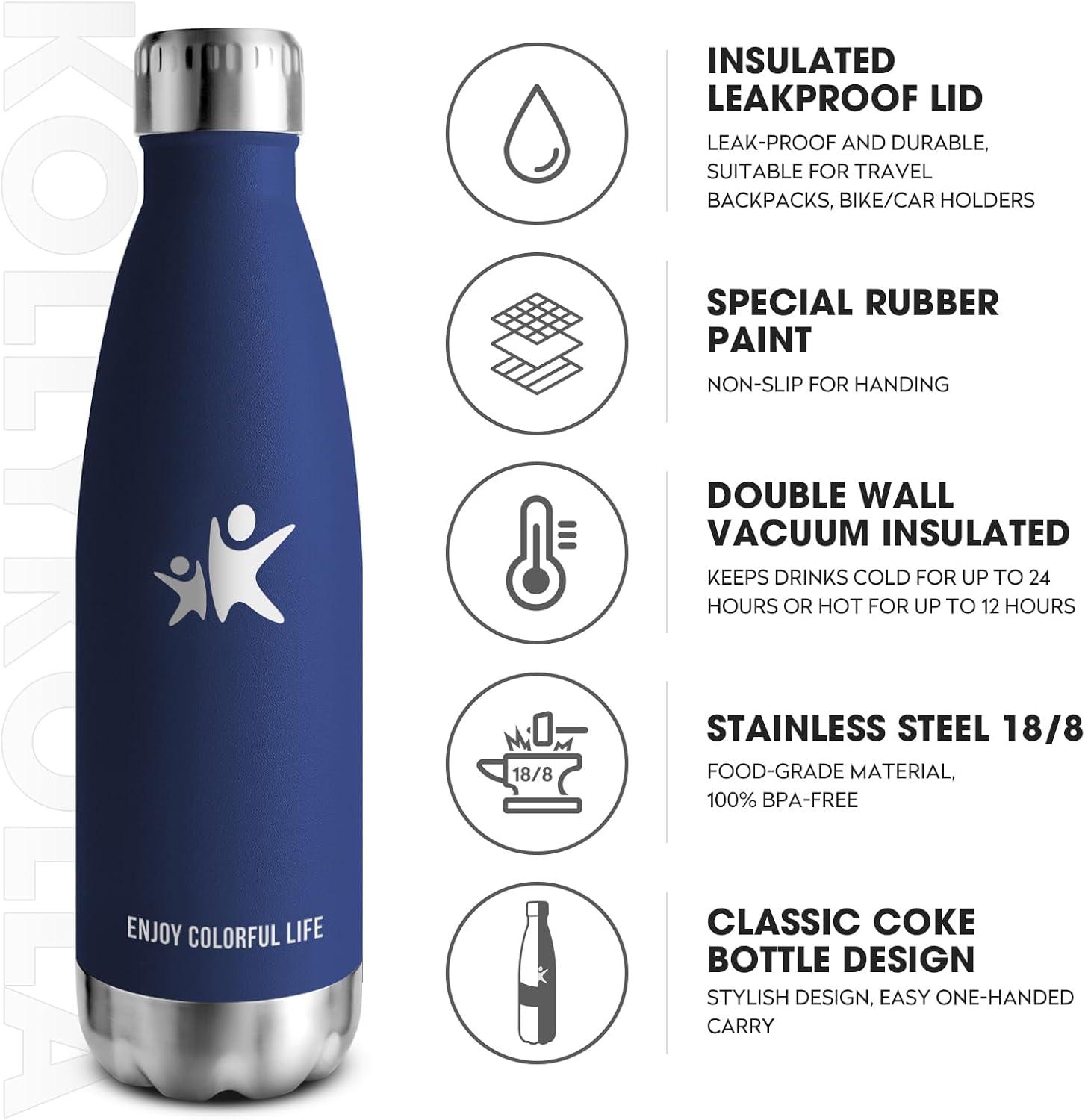 image:imageKollyKolla Gourde Inox Isotherme 350500650750ml Bouteille deau Acier Inoxydable Double Paroi Reutilisable Gourdes Sans BPA Etanche Bidon Anti Fuite pour Enfant ampamp Adulte Sport Gym coleNeuf Bleu Fonc