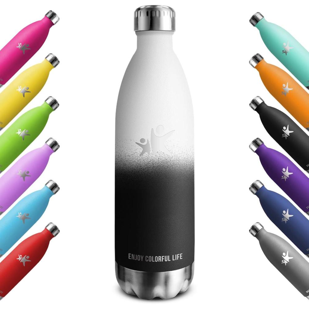 image:imageKollyKolla Gourde Inox Isotherme 350500650750ml Bouteille deau Acier Inoxydable Double Paroi Reutilisable Gourdes Sans BPA Etanche Bidon Anti Fuite pour Enfant ampamp Adulte Sport Gym coleNeuf Blanc Noir