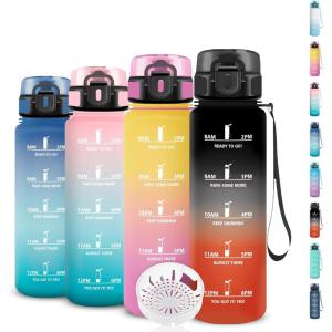 Gourde 1,5l Sport, Anti-Fuite, Gourde Motivation avec Slogan de Motivation, Bouteille Graduée pour 1 Journee, Facile à Nettoyer, Bouteille pour Running, Extérieur, Sport(Noir-rouge)