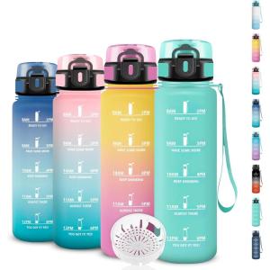 Gourde 1,5l Sport, Anti-Fuite, Gourde Motivation avec Slogan de Motivation, Bouteille Graduée pour 1 Journee, Facile à Nettoyer, Bouteille pour Running, Extérieur, Sport(Cyan-bleu)