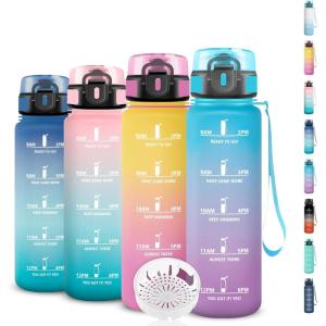 Gourde 1,5l Sport, Anti-Fuite, Gourde Motivation avec Slogan de Motivation, Bouteille Graduée pour 1 Journee, Facile à Nettoyer, Bouteille pour Running, Extérieur, Sport(Bleu-violet)