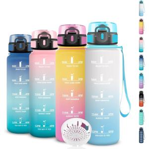 Gourde 1,5l Sport, Anti-Fuite, Gourde Motivation avec Slogan de Motivation, Bouteille Graduée pour 1 Journee, Facile à Nettoyer, Bouteille pour Running, Extérieur, Sport(Ciel de Givre)