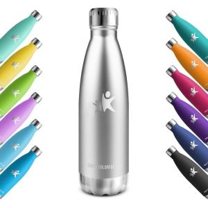 KollyKolla Gourde Inox Isotherme – 350/500/650/750ml, Bouteille d&rsquo;eau Acier Inoxydable à Double Paroi Reutilisable Gourdes Sans BPA Etanche Bidon Anti Fuite pour Enfant & Adulte, Sport, Gym, école(Neuf | Acier Inoxydable)