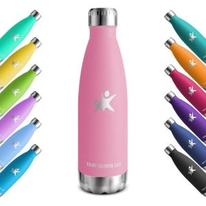 KollyKolla Gourde Inox Isotherme – 350/500/650/750ml, Bouteille d&rsquo;eau Acier Inoxydable à Double Paroi Reutilisable Gourdes Sans BPA Etanche Bidon Anti Fuite pour Enfant & Adulte, Sport, Gym, école(Neuf | Rose)