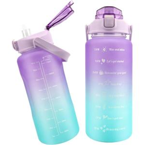 MXTIMWAN Bouteille d&rsquo;Eau 2L, Gourde Sport avec Marqueur de Temps et Paille, Grande Gourde Sans BPA, Gourde 2L Anti Fuite pour Gym, Voyage, Bureau (Bleu + Orange)(Bleu  Lilas)