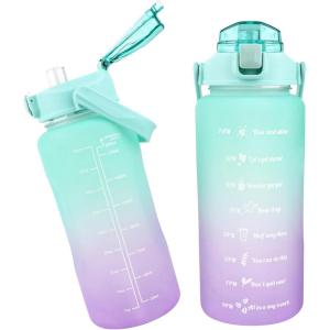 MXTIMWAN Bouteille d&rsquo;Eau 2L, Gourde Sport avec Marqueur de Temps et Paille, Grande Gourde Sans BPA, Gourde 2L Anti Fuite pour Gym, Voyage, Bureau (Bleu + Orange)(Vert  Violet)