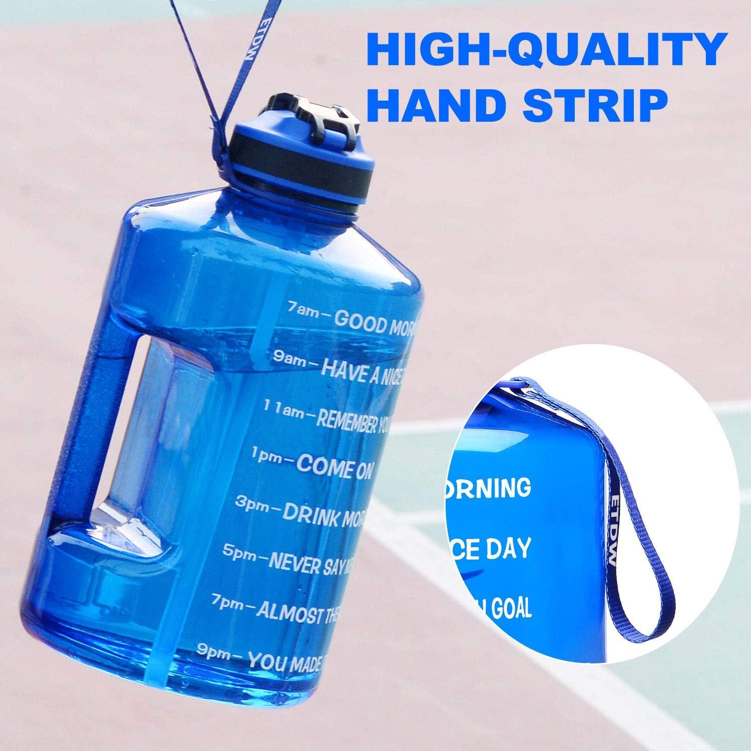 image:imageBouteille deau de 4 litres avec Paille et Marquages de Temps Motivants sans BPA Grande Gourde Antifuite pour Sport FitnessBleu