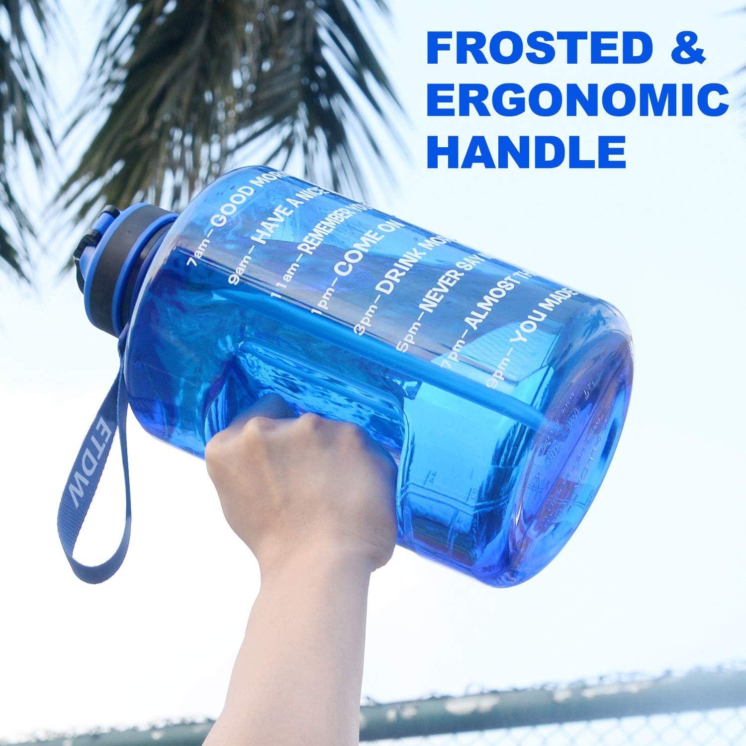 image:imageBouteille deau de 4 litres avec Paille et Marquages de Temps Motivants sans BPA Grande Gourde Antifuite pour Sport FitnessBleu