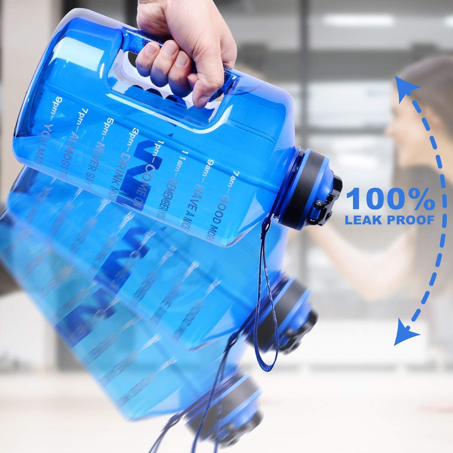 image:imageBouteille deau de 4 litres avec Paille et Marquages de Temps Motivants sans BPA Grande Gourde Antifuite pour Sport FitnessBleu