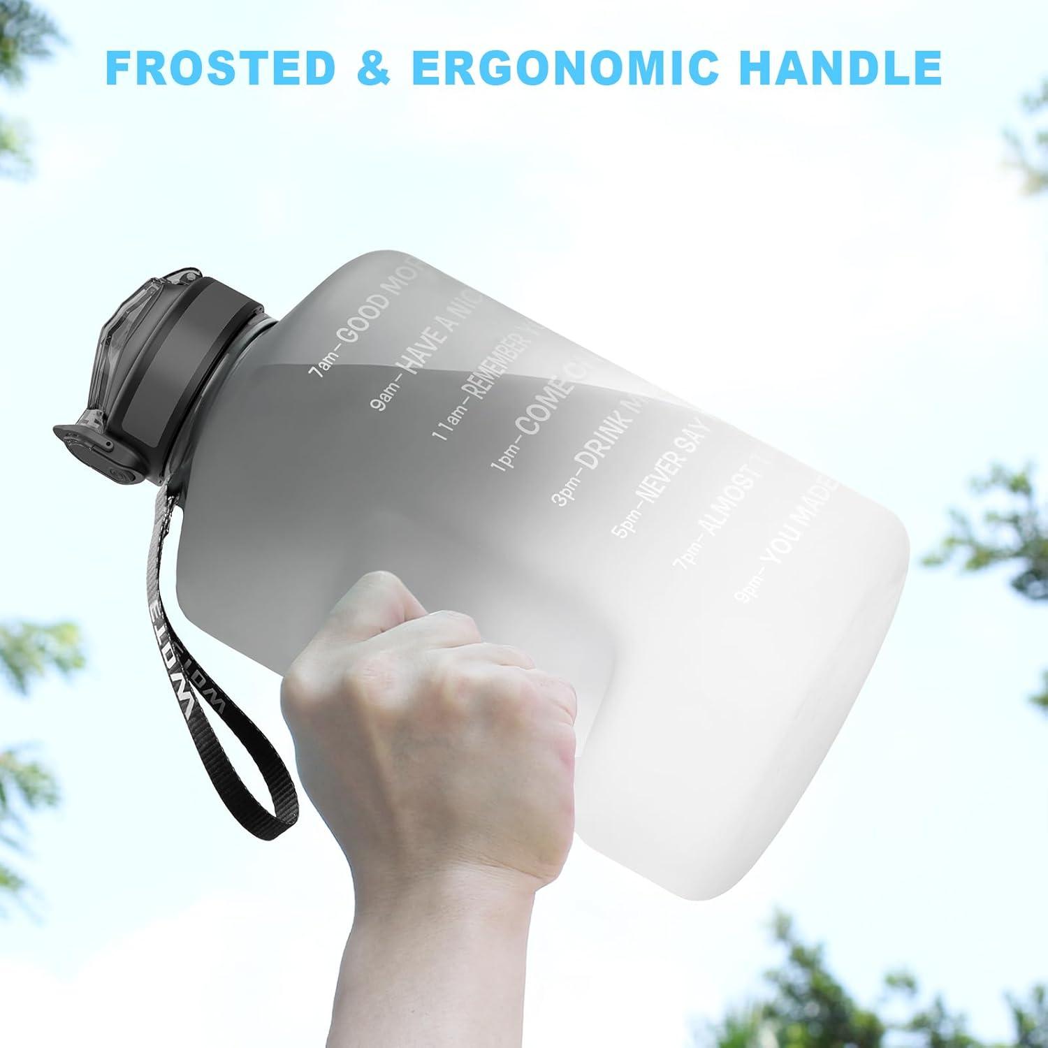 image:imageBouteille deau de 4 litres avec Paille et Marquages de Temps Motivants sans BPA Grande Gourde Antifuite pour Sport FitnessNoir Blanc