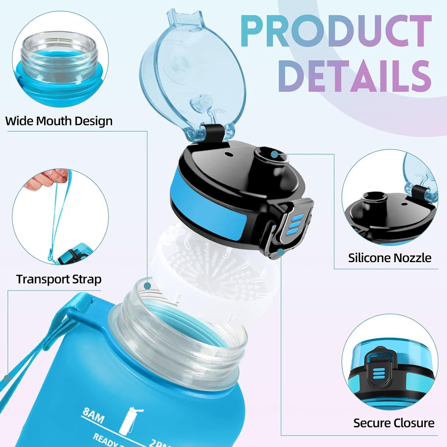 image:imageGourde 15l AntiFuit Gourde Sport avec Marqueur de Temps Bouteille deau Rutilisable Bouteille Sans BPA pour Randonne Fitness Sport Yoga NoirRougeBleuviolet