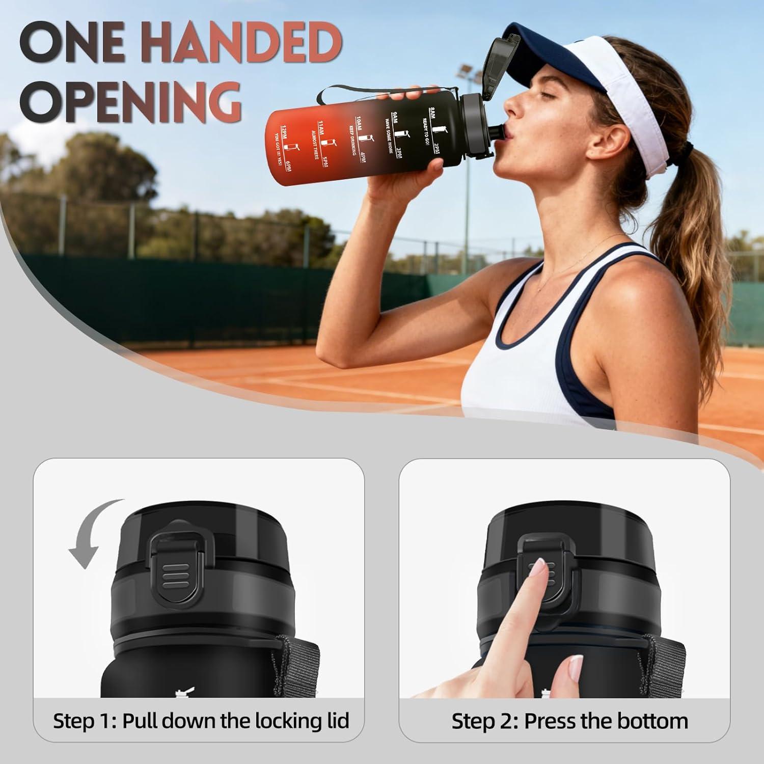 image:imageGourde 15l AntiFuit Gourde Sport avec Marqueur de Temps Bouteille deau Rutilisable Bouteille Sans BPA pour Randonne Fitness Sport Yoga NoirRougeNoirrouge