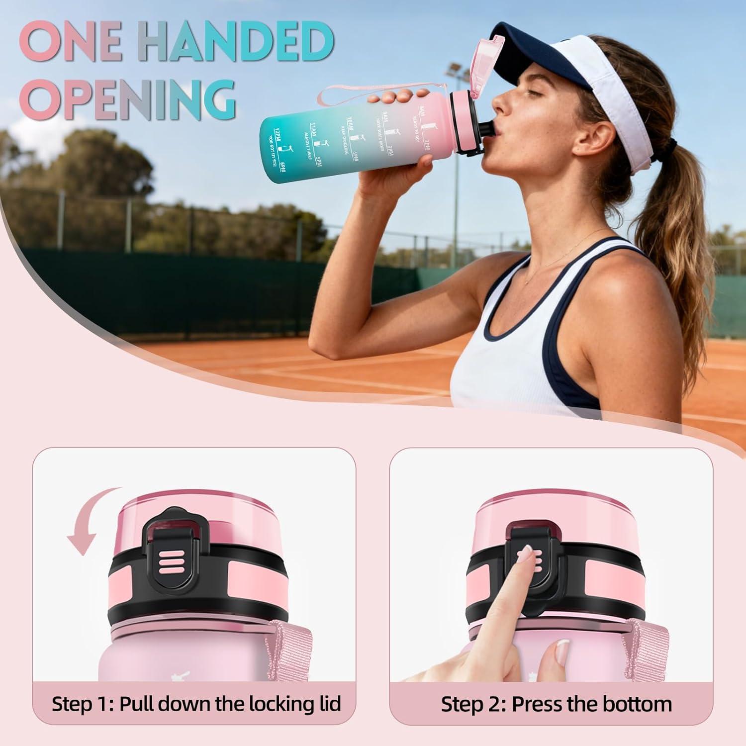 image:imageGourde 15l AntiFuit Gourde Sport avec Marqueur de Temps Bouteille deau Rutilisable Bouteille Sans BPA pour Randonne Fitness Sport Yoga NoirRougeRosevert