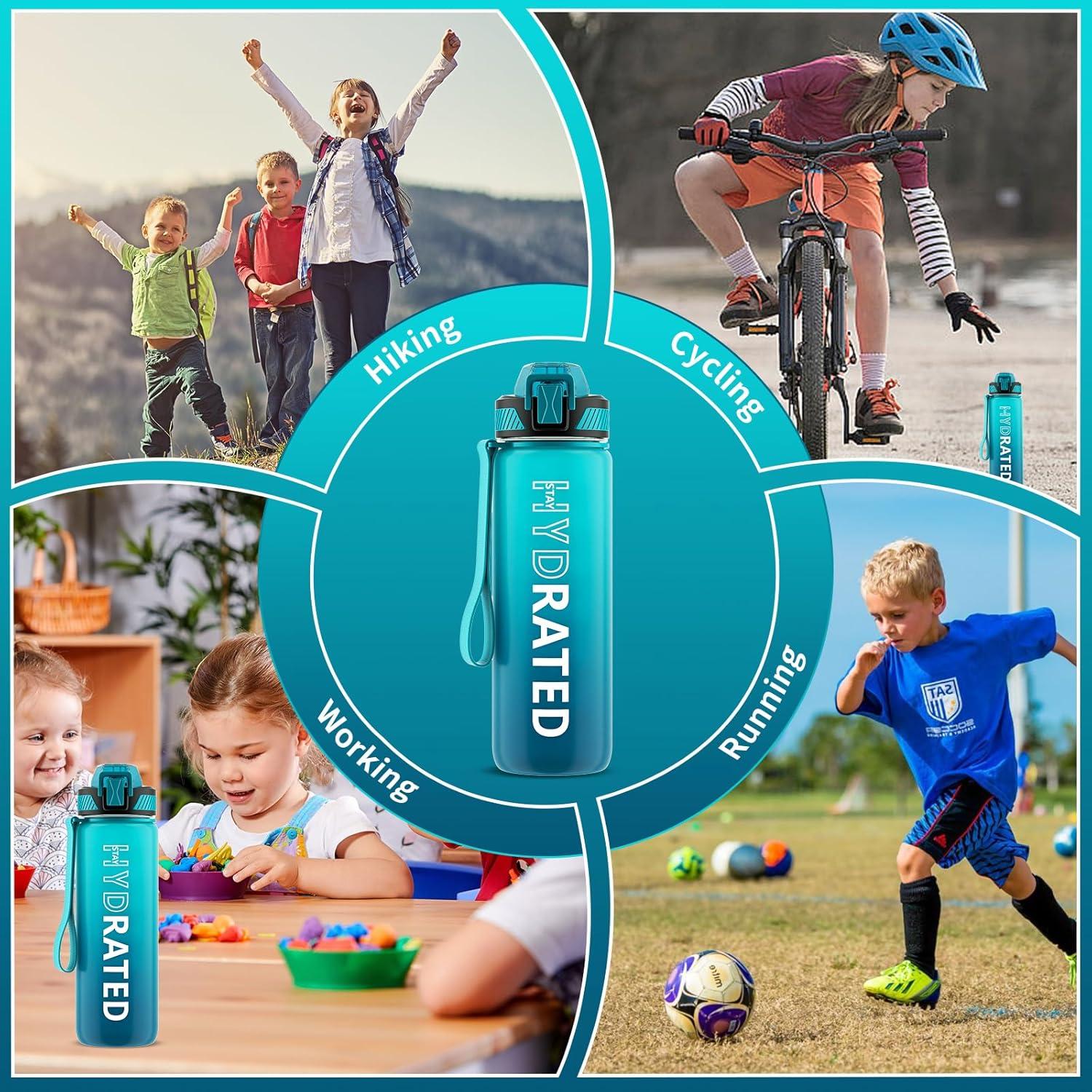 image:imageGourde 1L Gourde Sport avec Paille et Gradue 1 Litre tanche Bouteille dEau avec Brosse Gourdes Motivation sans BPA pour Fitness Bureau lcole YogaBleu Fonc