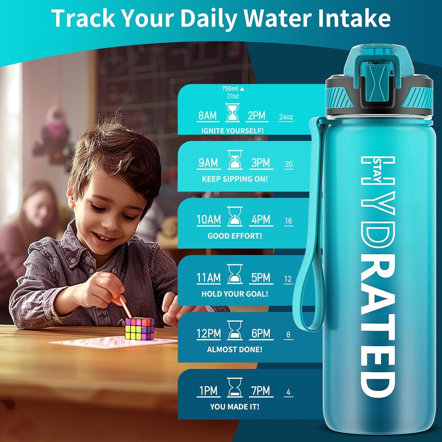 image:imageGourde 1L Gourde Sport avec Paille et Gradue 1 Litre tanche Bouteille dEau avec Brosse Gourdes Motivation sans BPA pour Fitness Bureau lcole YogaBleu Fonc