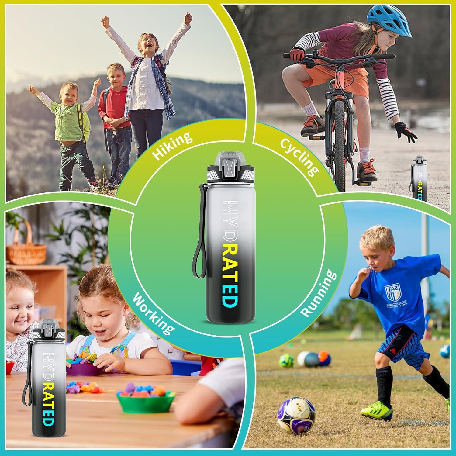 image:imageGourde 1L Gourde Sport avec Paille et Gradue 1 Litre tanche Bouteille dEau avec Brosse Gourdes Motivation sans BPA pour Fitness Bureau lcole YogaGris Dgrad