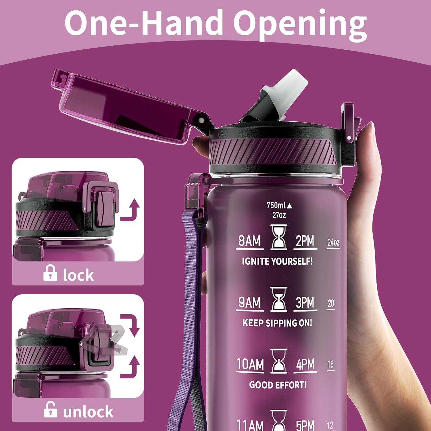image:imageGourde 1L Gourde Sport avec Paille et Gradue 1 Litre tanche Bouteille dEau avec Brosse Gourdes Motivation sans BPA pour Fitness Bureau lcole YogaRouge Ros