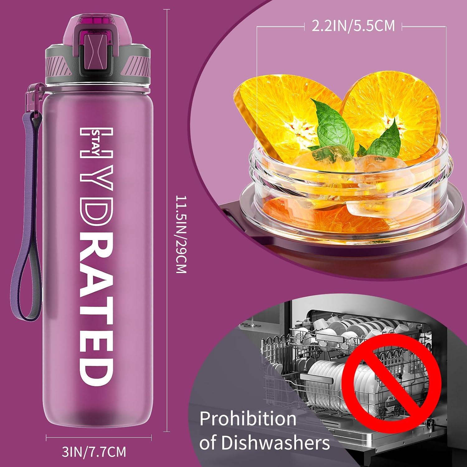 image:imageGourde 1L Gourde Sport avec Paille et Gradue 1 Litre tanche Bouteille dEau avec Brosse Gourdes Motivation sans BPA pour Fitness Bureau lcole YogaRouge Ros