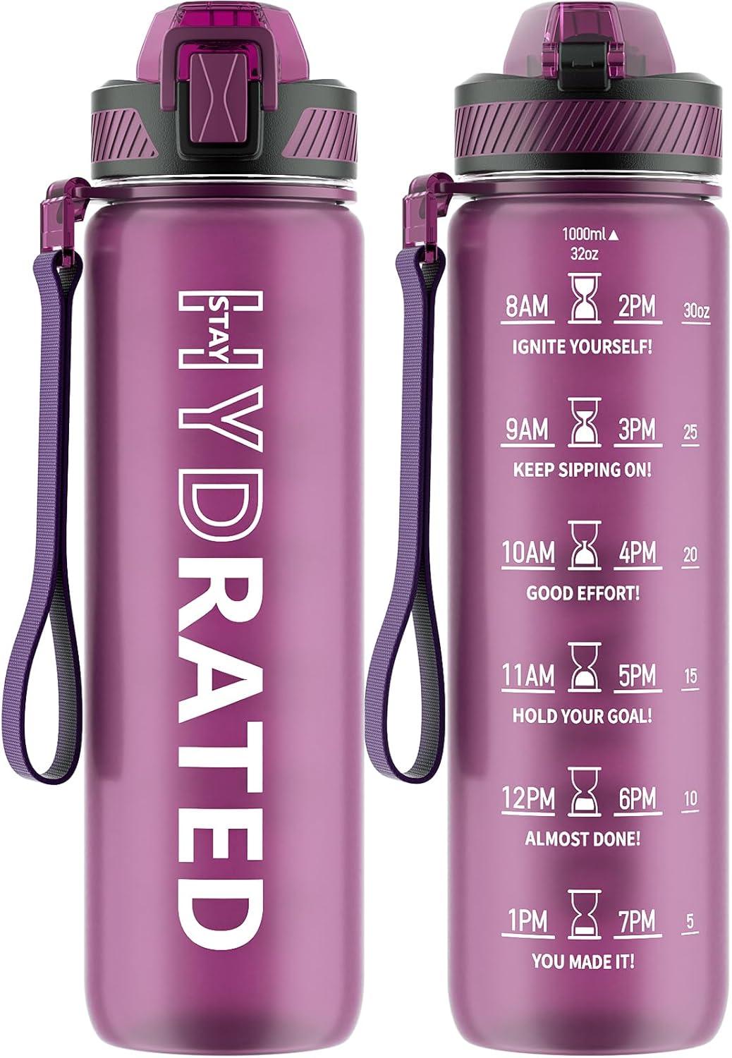 image:imageGourde 1L Gourde Sport avec Paille et Gradue 1 Litre tanche Bouteille dEau avec Brosse Gourdes Motivation sans BPA pour Fitness Bureau lcole YogaRouge Ros