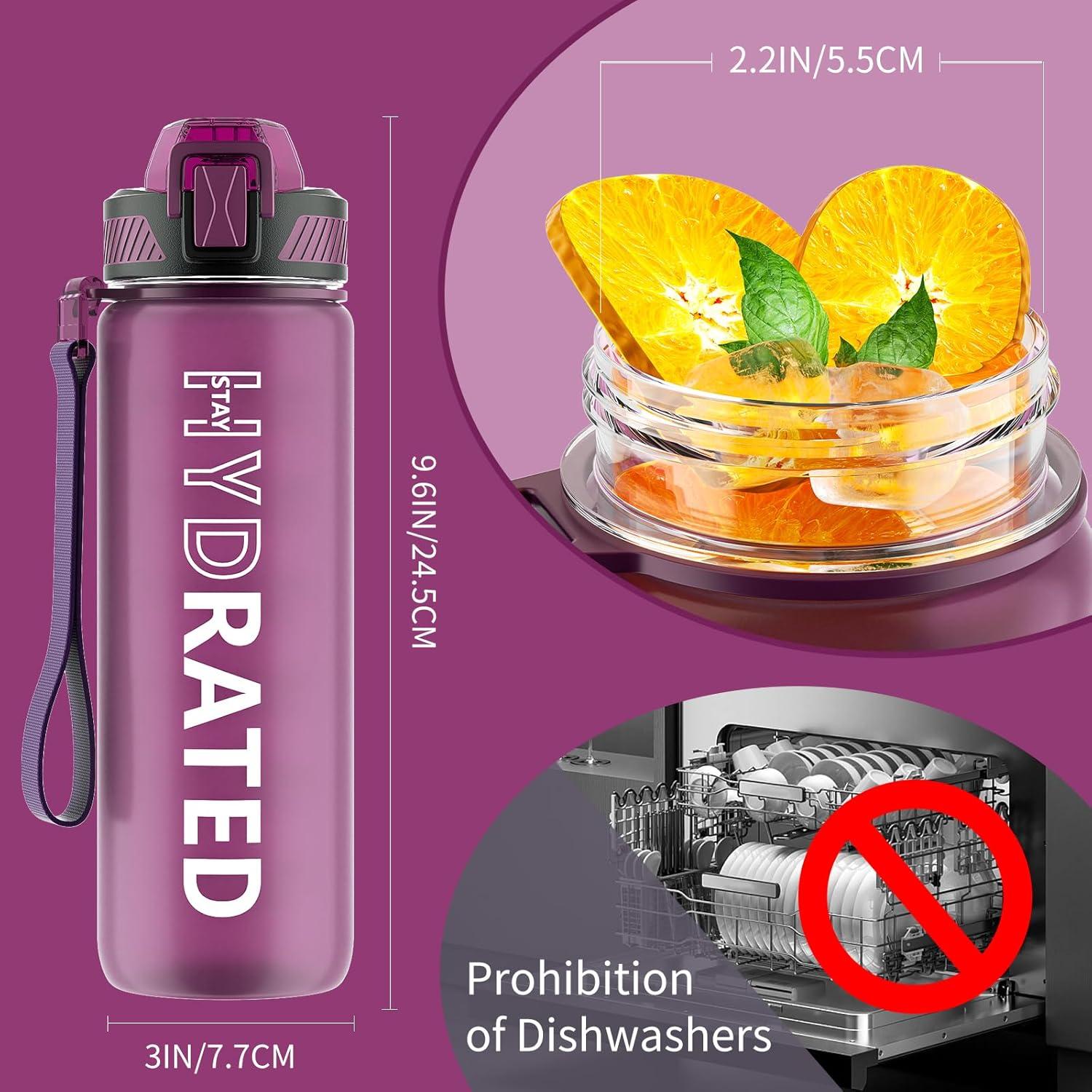 image:imageGourde 1L Gourde Sport avec Paille et Gradue 1 Litre tanche Bouteille dEau avec Brosse Gourdes Motivation sans BPA pour Fitness Bureau lcole YogaRouge Ros