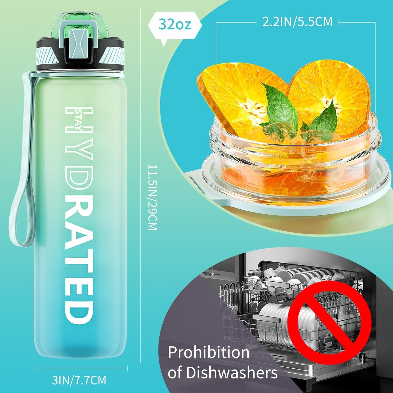 image:imageGourde 1L Gourde Sport avec Paille et Gradue 1 Litre tanche Bouteille dEau avec Brosse Gourdes Motivation sans BPA pour Fitness Bureau lcole YogaVert Menthe