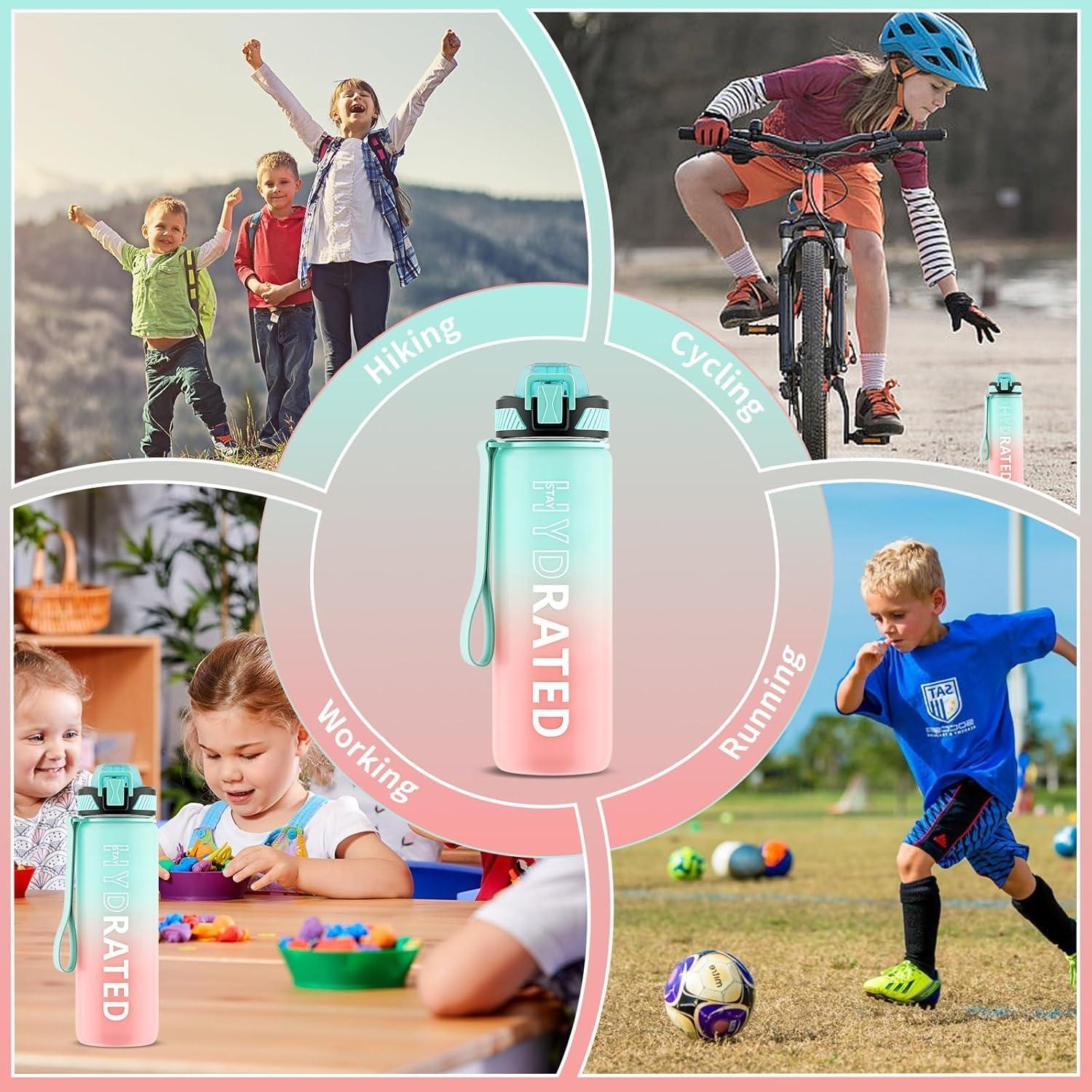 image:imageGourde 1L Gourde Sport avec Paille et Gradue 1 Litre tanche Bouteille dEau avec Brosse Gourdes Motivation sans BPA pour Fitness Bureau lcole YogaVert Rose