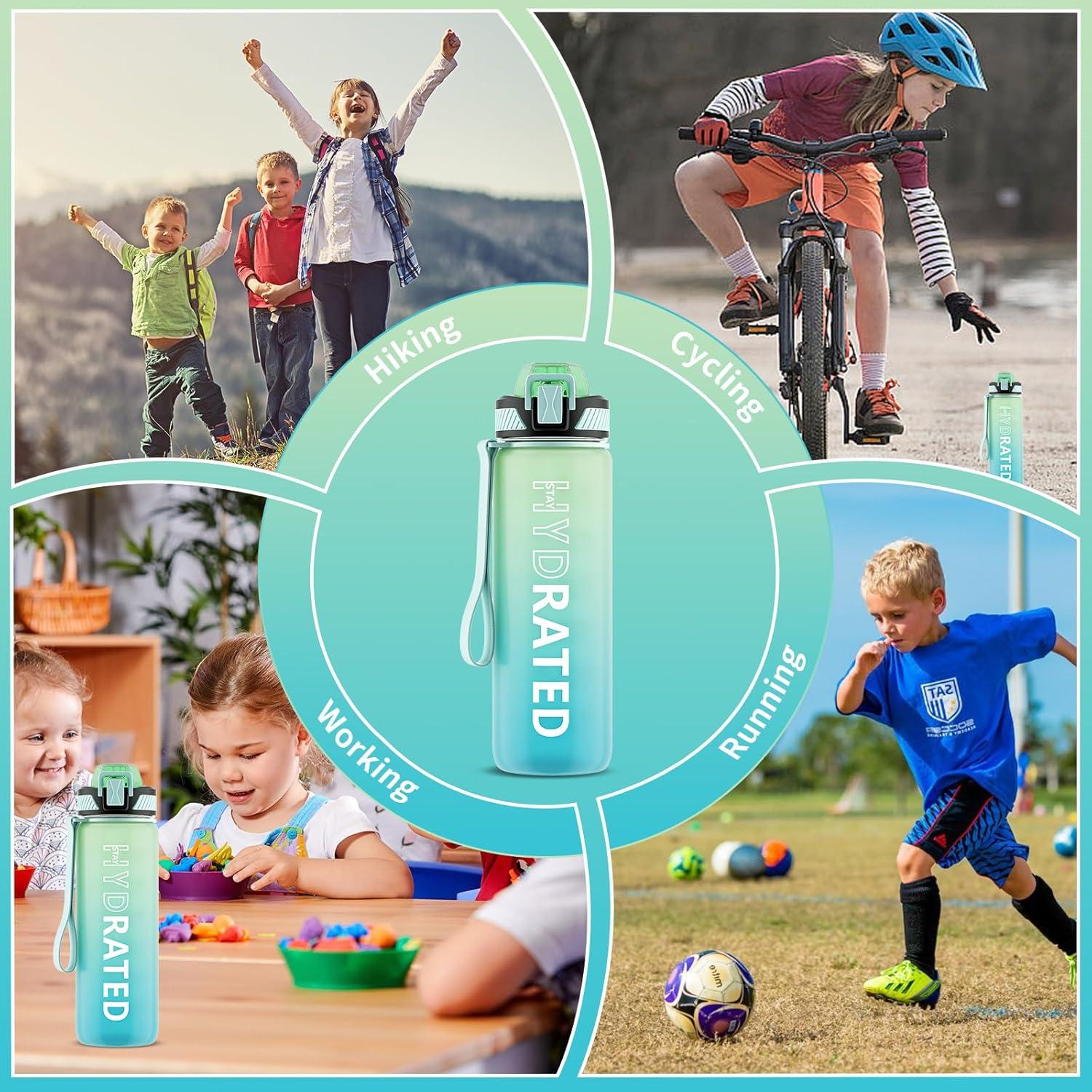 image:imageGourde 1L Gourde Sport avec Paille et Gradue 1 Litre tanche Bouteille dEau avec Brosse Gourdes Motivation sans BPA pour Fitness Bureau lcole YogaVert Menthe