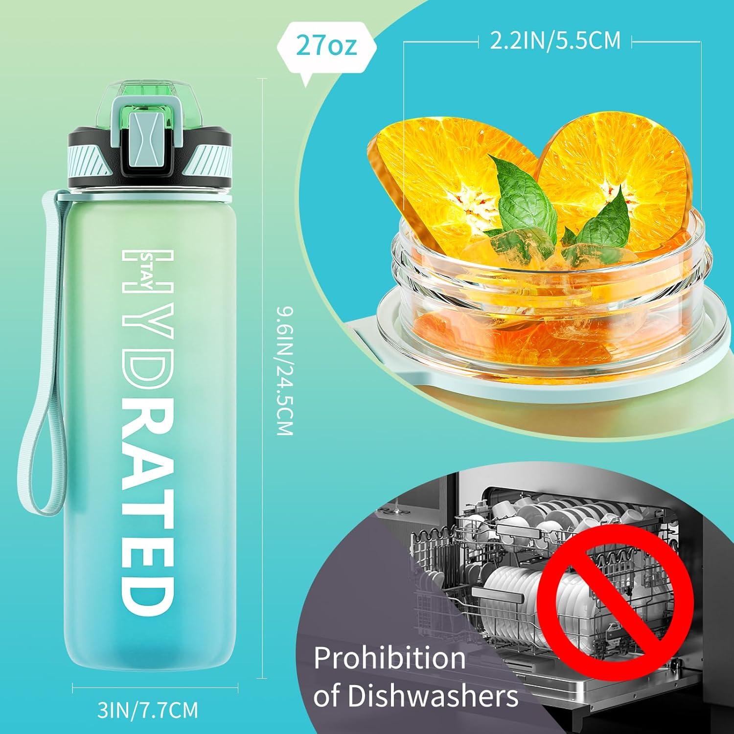 image:imageGourde 1L Gourde Sport avec Paille et Gradue 1 Litre tanche Bouteille dEau avec Brosse Gourdes Motivation sans BPA pour Fitness Bureau lcole YogaVert Menthe