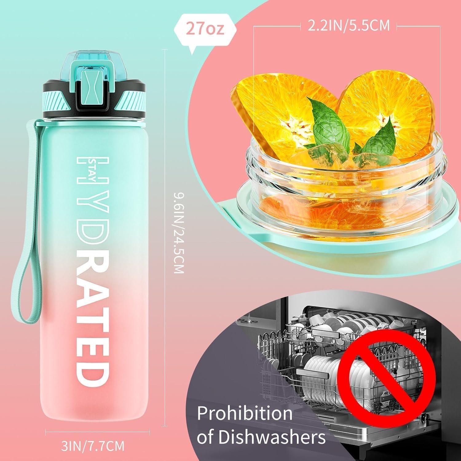 image:imageGourde 1L Gourde Sport avec Paille et Gradue 1 Litre tanche Bouteille dEau avec Brosse Gourdes Motivation sans BPA pour Fitness Bureau lcole YogaVert Rose