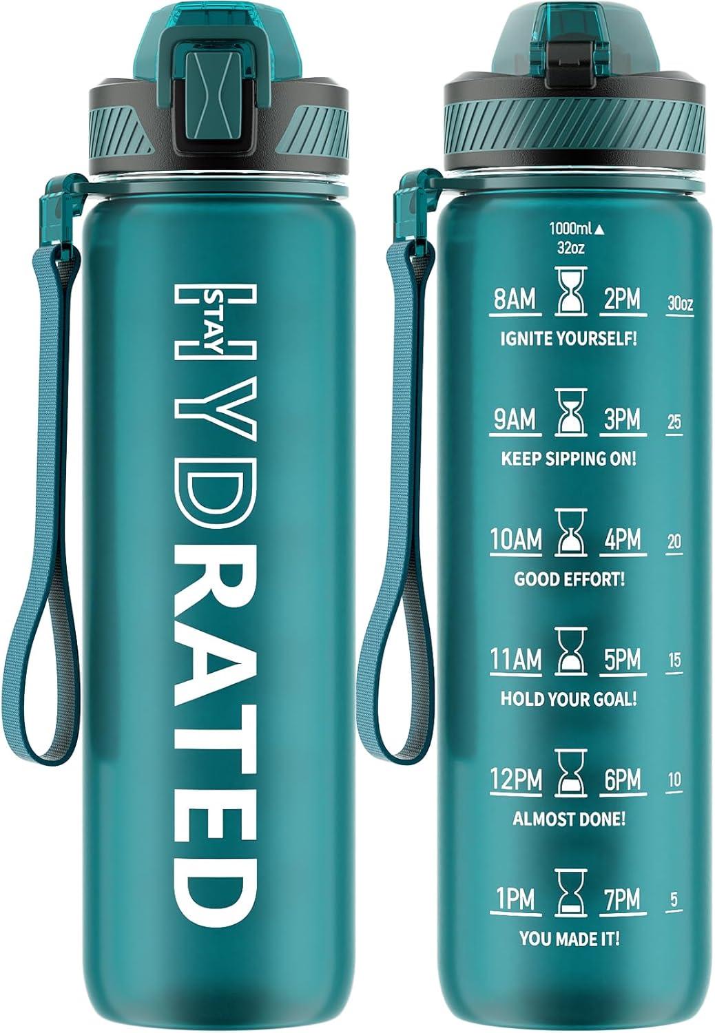 image:imageGourde 1L Gourde Sport avec Paille et Gradue 1 Litre tanche Bouteille dEau avec Brosse Gourdes Motivation sans BPA pour Fitness Bureau lcole YogaVert Lacustre