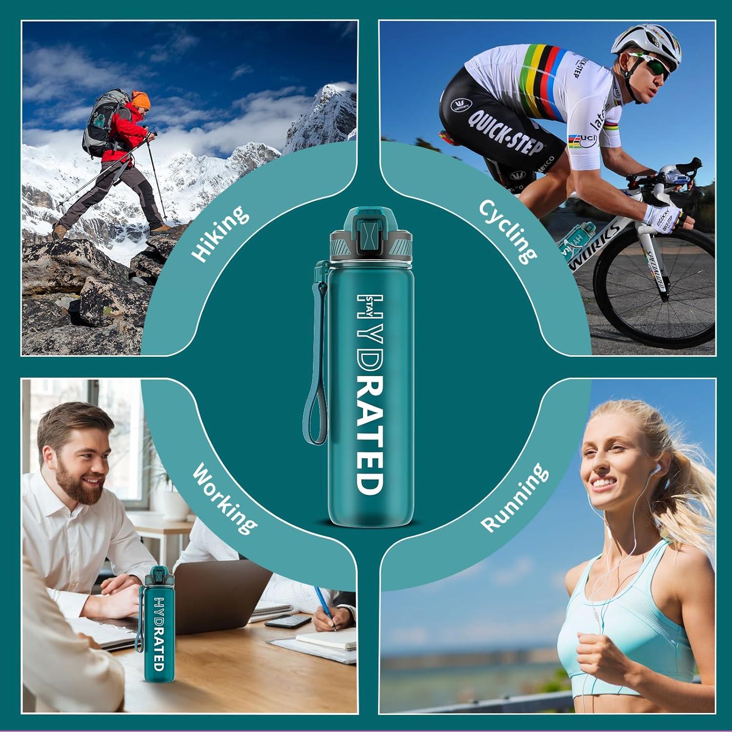 image:imageGourde 1L Gourde Sport avec Paille et Gradue 1 Litre tanche Bouteille dEau avec Brosse Gourdes Motivation sans BPA pour Fitness Bureau lcole YogaVert Lacustre