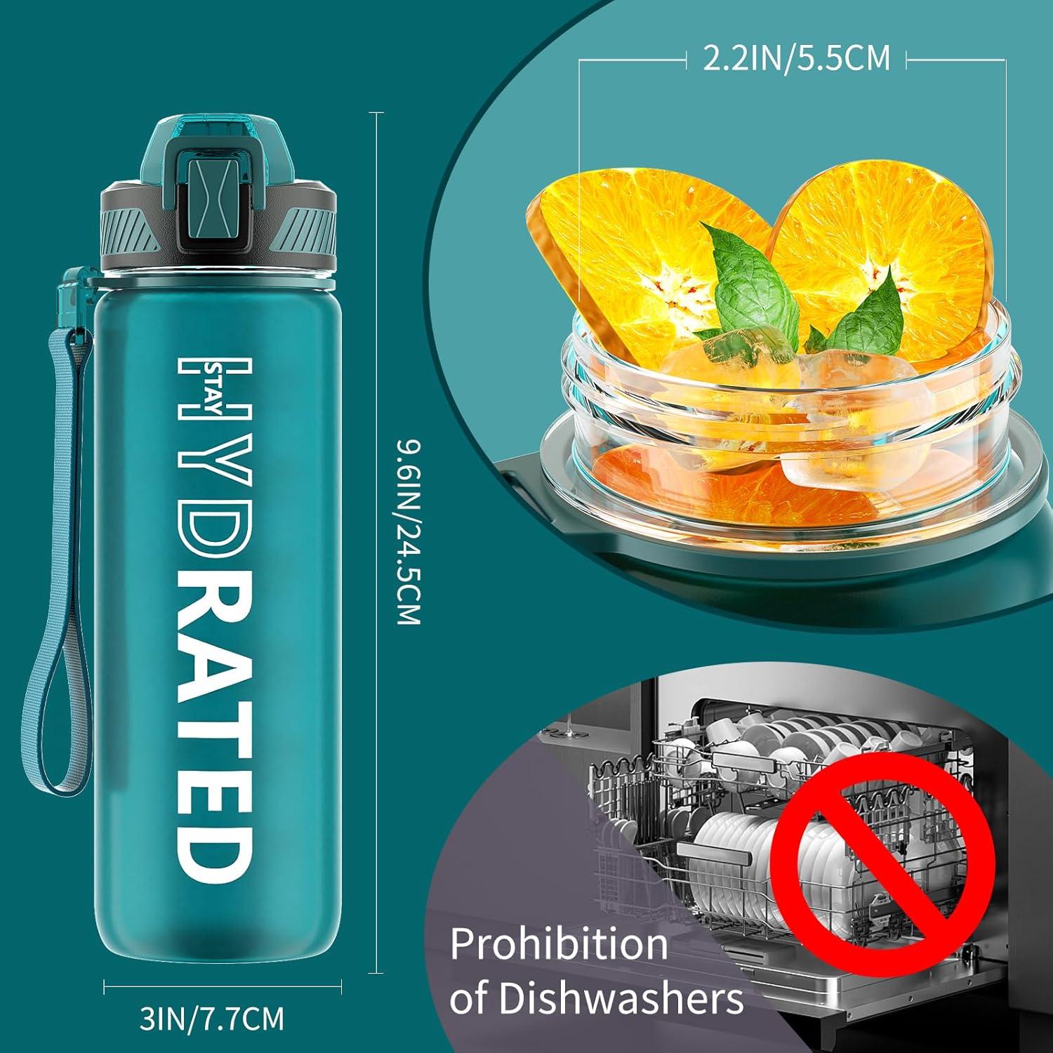 image:imageGourde 1L Gourde Sport avec Paille et Gradue 1 Litre tanche Bouteille dEau avec Brosse Gourdes Motivation sans BPA pour Fitness Bureau lcole YogaVert Lacustre