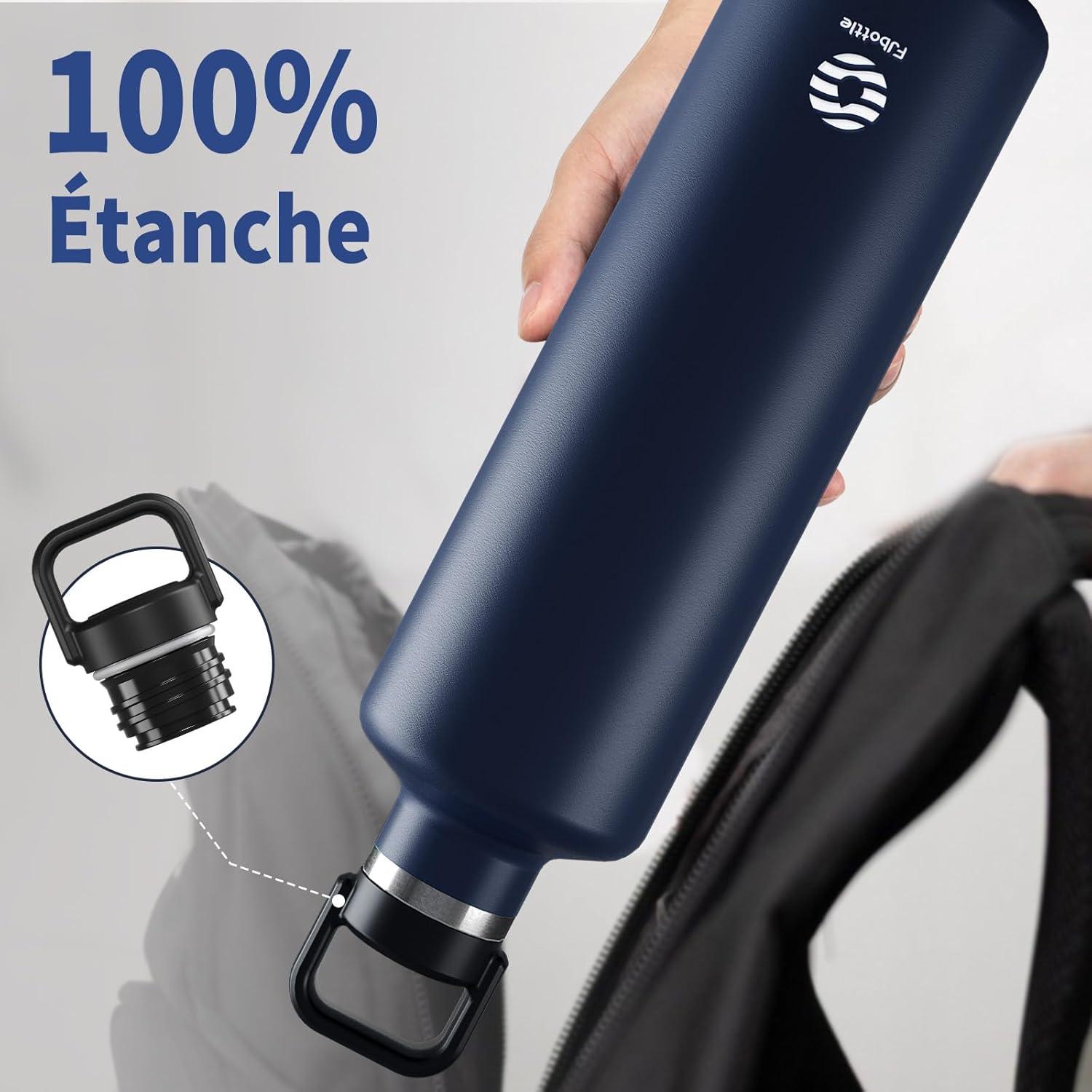 image:imageGourde 2l acier Inoxydable Bouteille deau Paroi Simple Non Isotherme Bouteille deau tanche Reutilisable Gourde Sport pour Fitness Bureau cole Activits de Plein AirVertBleu Fonc