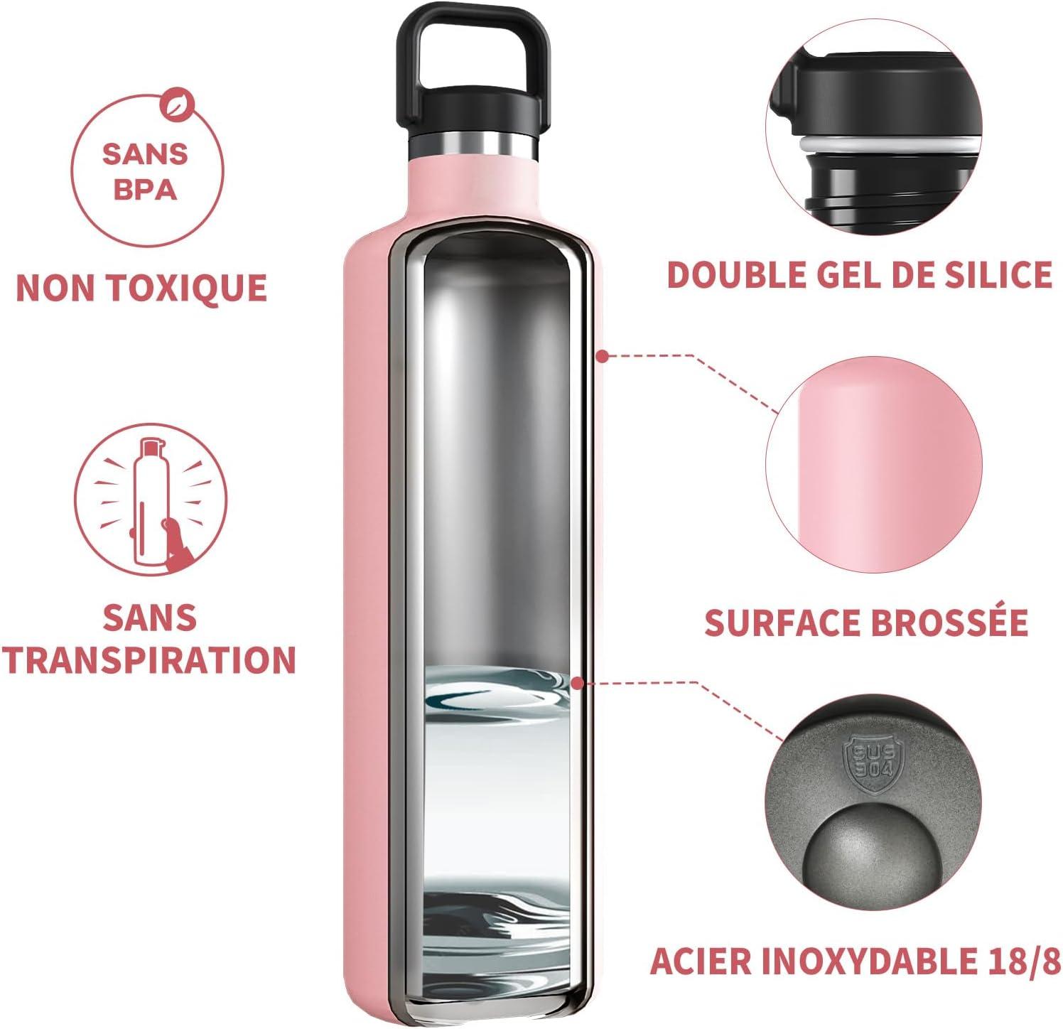 image:imageGourde 2l acier Inoxydable Bouteille deau Paroi Simple Non Isotherme Bouteille deau tanche Reutilisable Gourde Sport pour Fitness Bureau cole Activits de Plein AirVertRose
