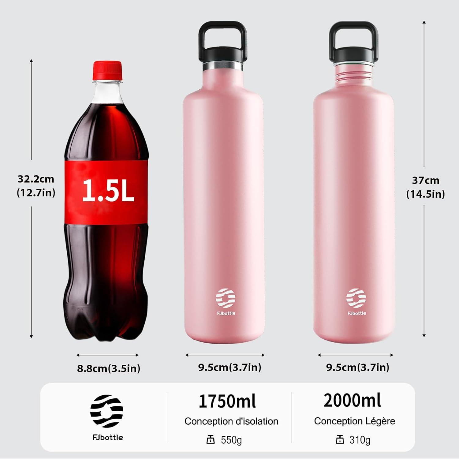 image:imageGourde 2l acier Inoxydable Bouteille deau Paroi Simple Non Isotherme Bouteille deau tanche Reutilisable Gourde Sport pour Fitness Bureau cole Activits de Plein AirVertRose