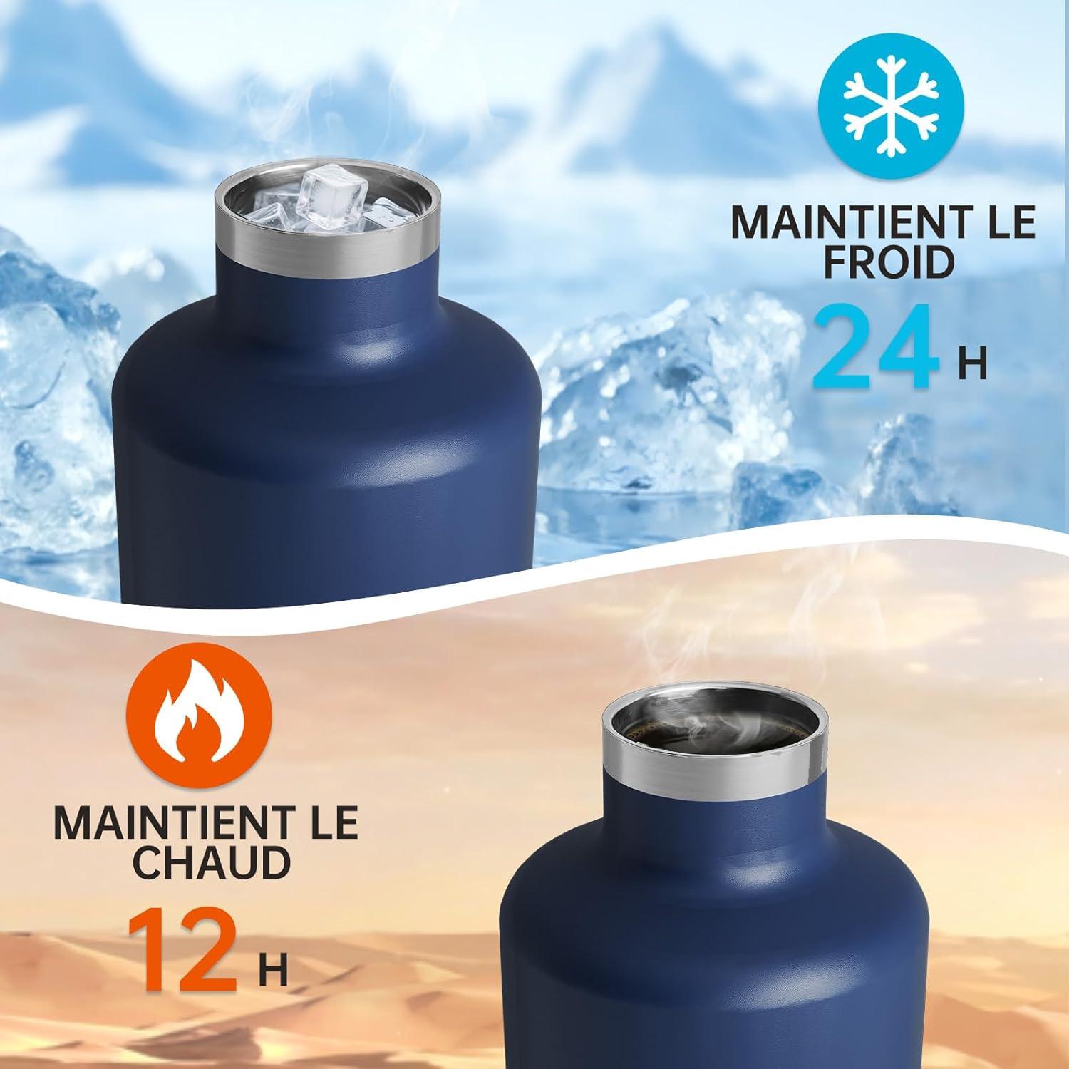 image:imageGourde 2l acier Inoxydable Bouteille deau Paroi Simple Non Isotherme Bouteille deau tanche Reutilisable Gourde Sport pour Fitness Bureau cole Activits de Plein AirVertBleu Fonc
