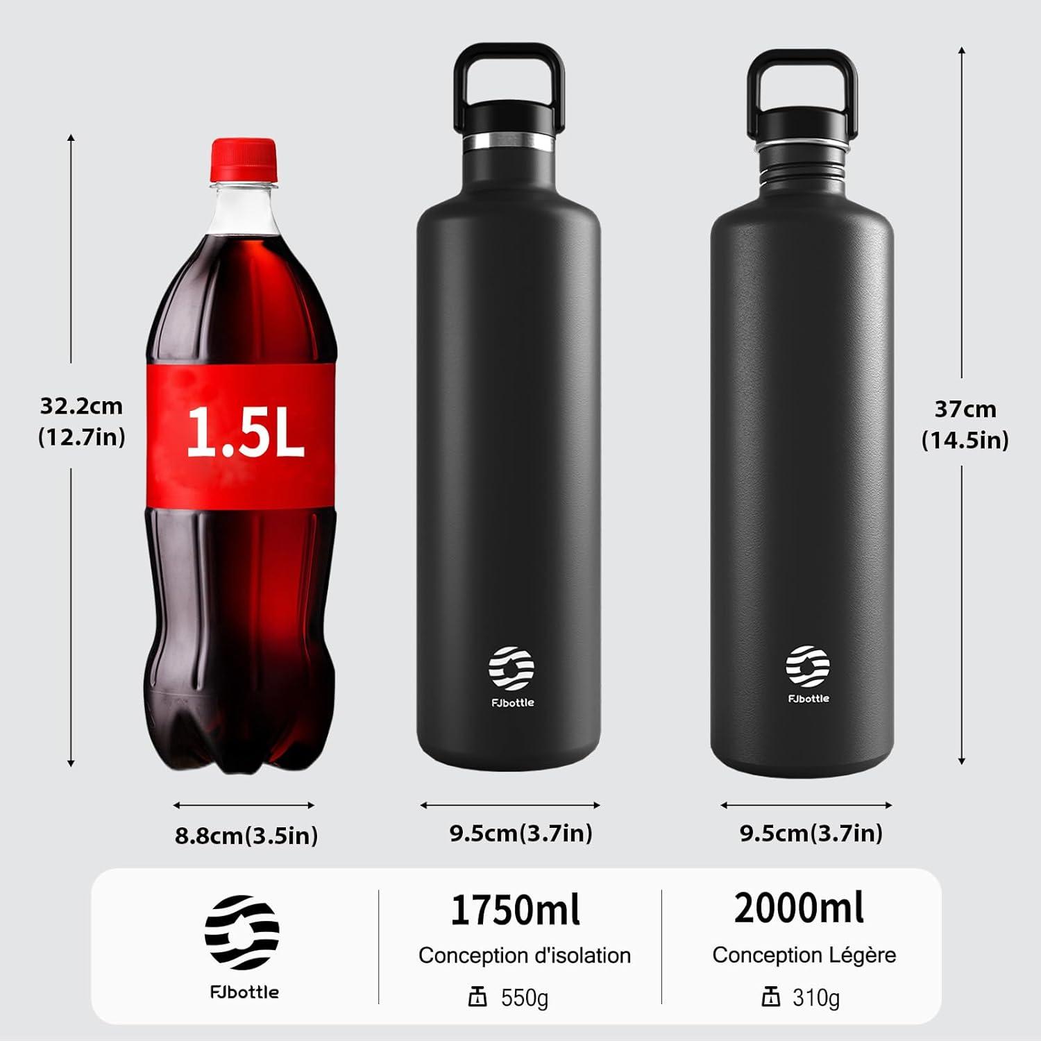 image:imageGourde 2l acier Inoxydable Bouteille deau Paroi Simple Non Isotherme Bouteille deau tanche Reutilisable Gourde Sport pour Fitness Bureau cole Activits de Plein AirVertNoir