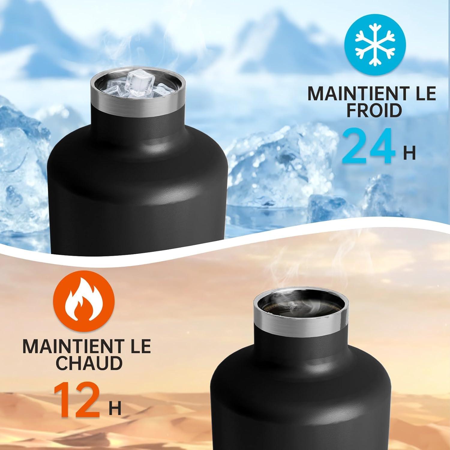 image:imageGourde 2l acier Inoxydable Bouteille deau Paroi Simple Non Isotherme Bouteille deau tanche Reutilisable Gourde Sport pour Fitness Bureau cole Activits de Plein AirVertNoir