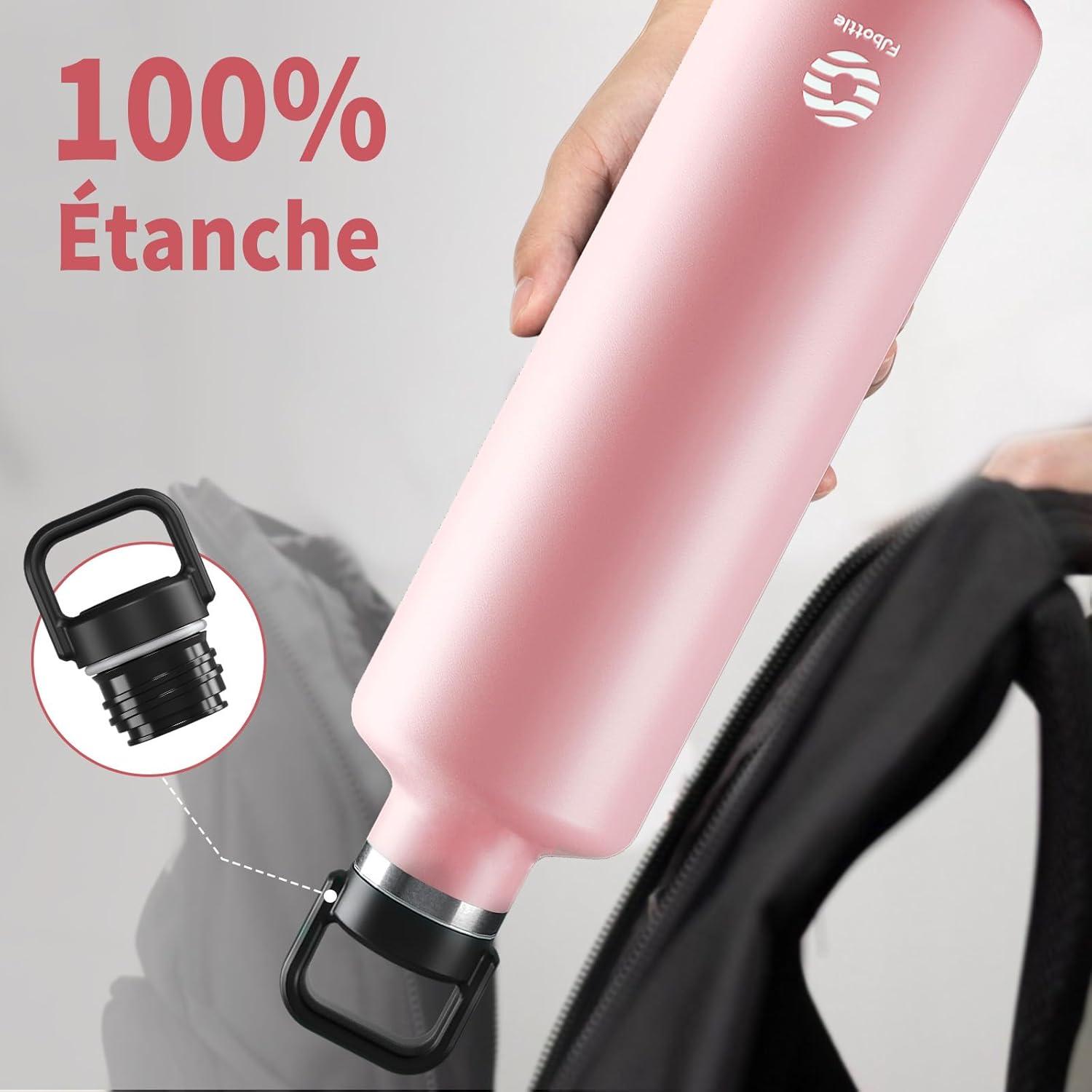 image:imageGourde 2l acier Inoxydable Bouteille deau Paroi Simple Non Isotherme Bouteille deau tanche Reutilisable Gourde Sport pour Fitness Bureau cole Activits de Plein AirVertRose