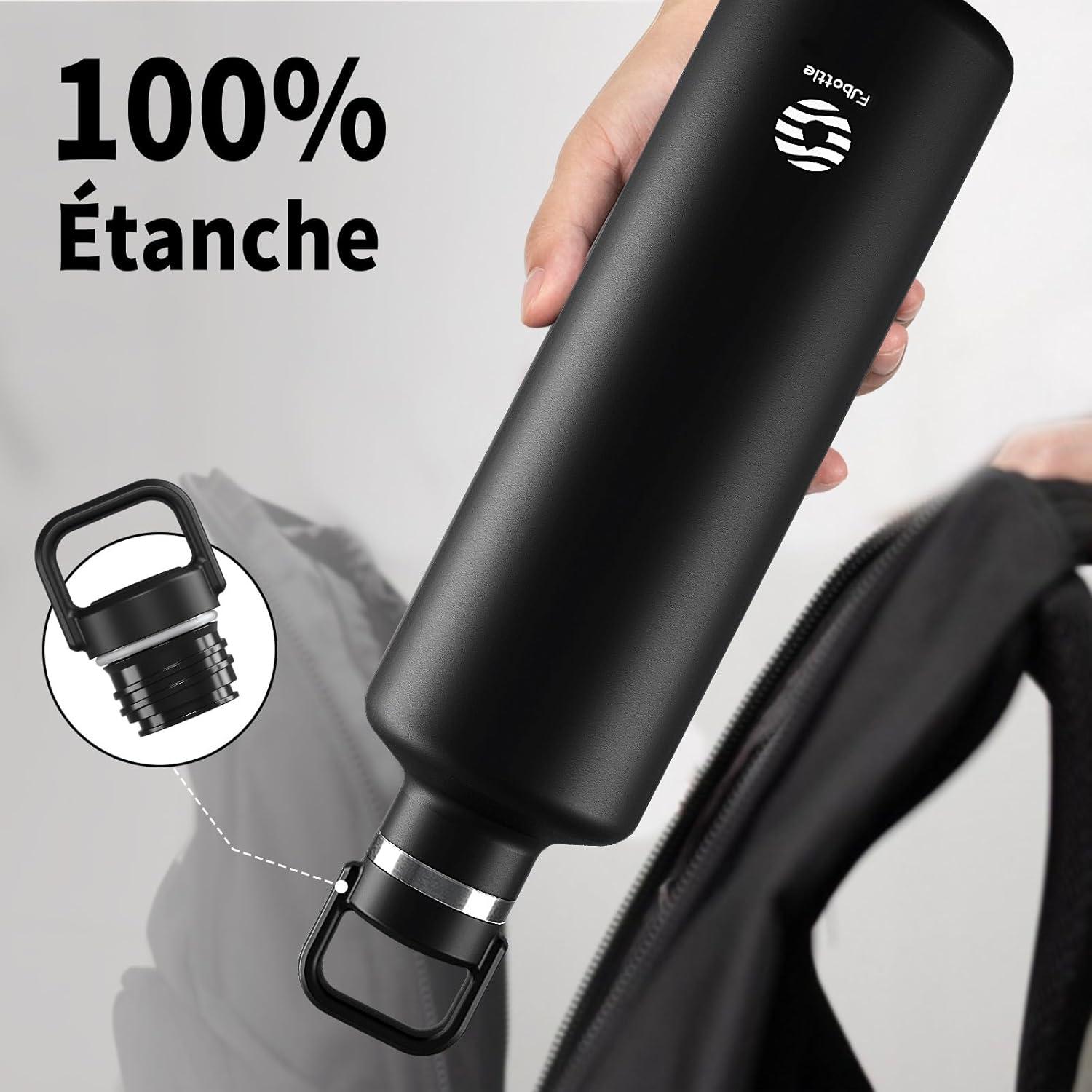 image:imageGourde 2l acier Inoxydable Bouteille deau Paroi Simple Non Isotherme Bouteille deau tanche Reutilisable Gourde Sport pour Fitness Bureau cole Activits de Plein AirVertNoir