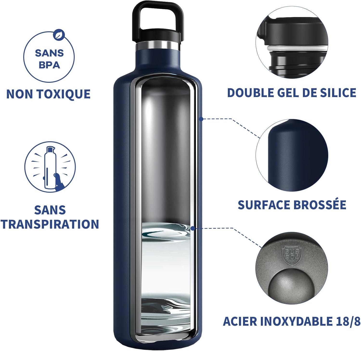 image:imageGourde 2l acier Inoxydable Bouteille deau Paroi Simple Non Isotherme Bouteille deau tanche Reutilisable Gourde Sport pour Fitness Bureau cole Activits de Plein AirVertBleu Fonc