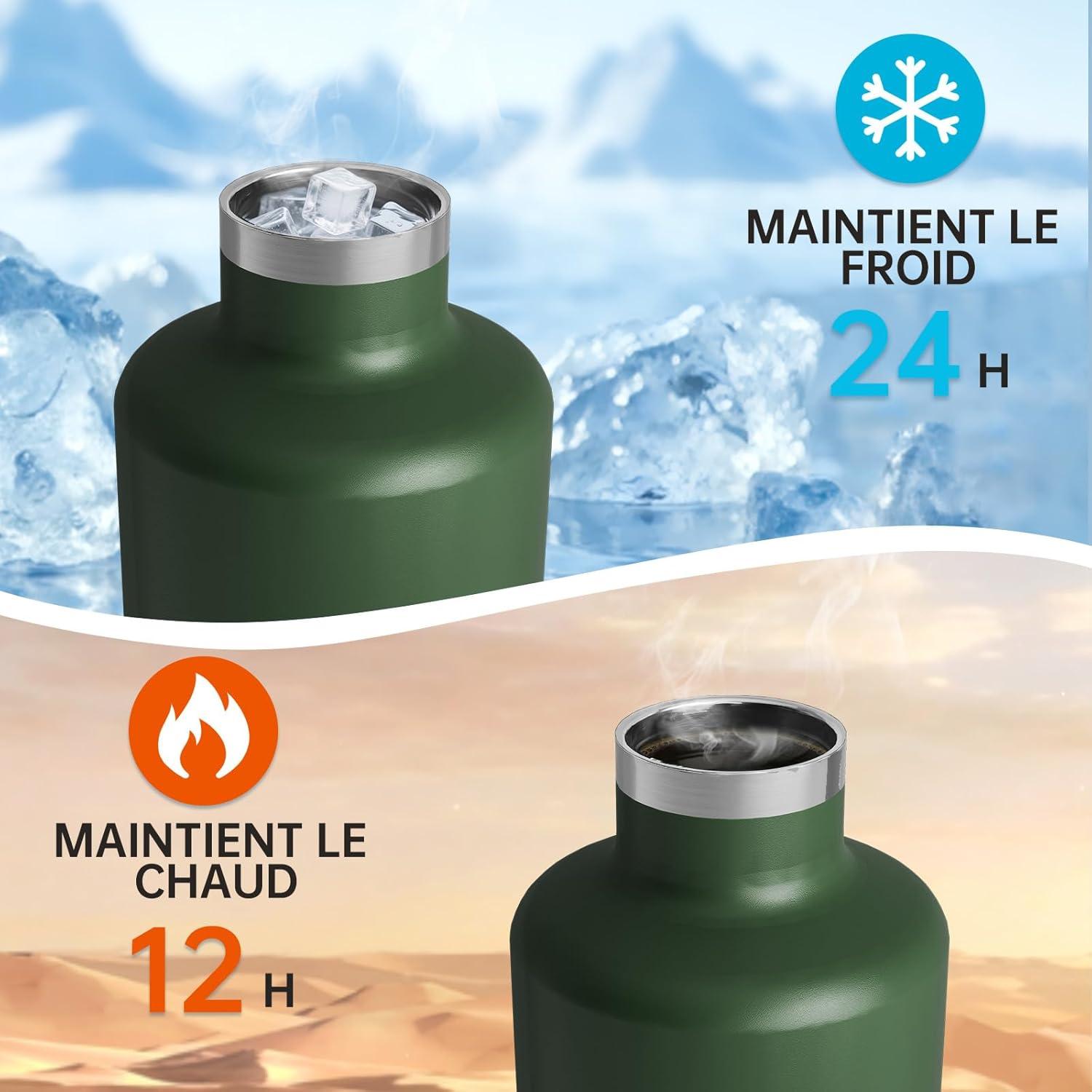 image:imageGourde 2l acier Inoxydable Bouteille deau Paroi Simple Non Isotherme Bouteille deau tanche Reutilisable Gourde Sport pour Fitness Bureau cole Activits de Plein AirVertVert