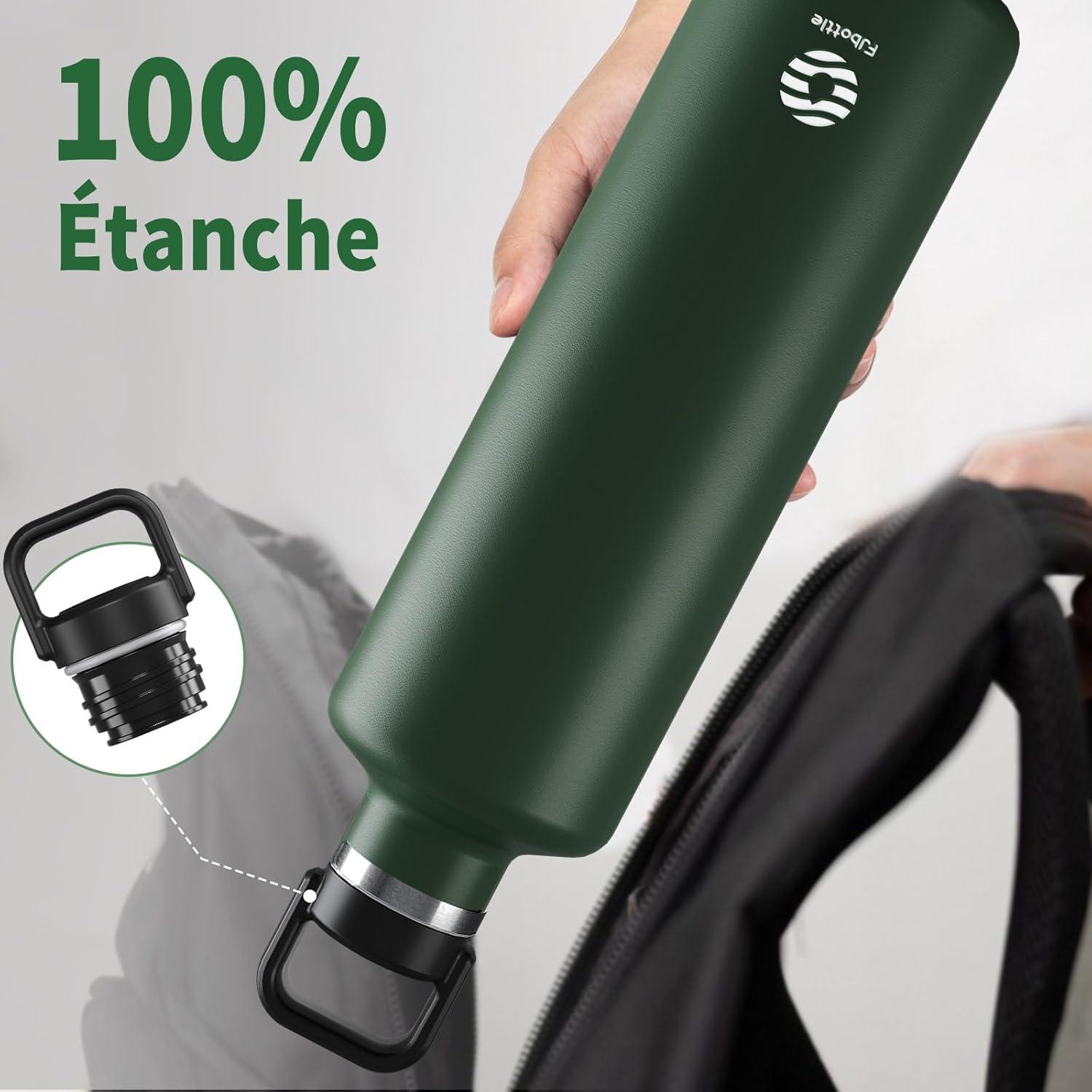 image:imageGourde 2l acier Inoxydable Bouteille deau Paroi Simple Non Isotherme Bouteille deau tanche Reutilisable Gourde Sport pour Fitness Bureau cole Activits de Plein AirVertVert