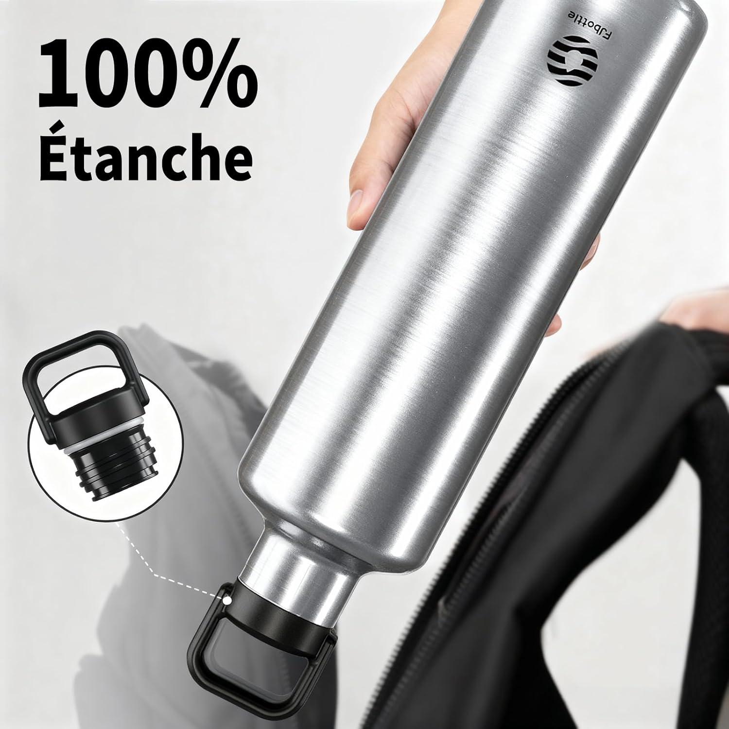 image:imageGourde 2l acier Inoxydable Bouteille deau Paroi Simple Non Isotherme Bouteille deau tanche Reutilisable Gourde Sport pour Fitness Bureau cole Activits de Plein AirVertArgent