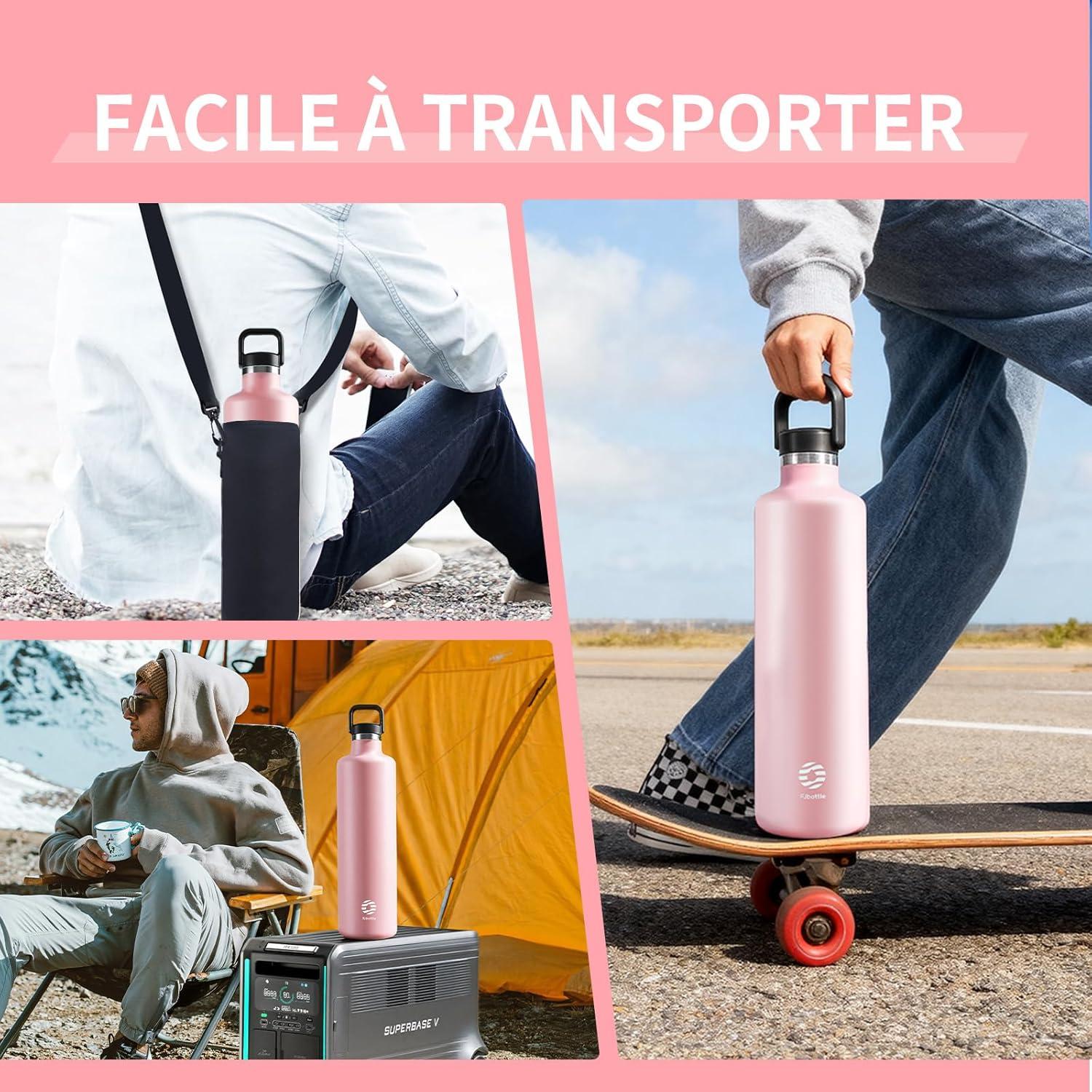 image:imageGourde 2l acier Inoxydable Bouteille deau Paroi Simple Non Isotherme Bouteille deau tanche Reutilisable Gourde Sport pour Fitness Bureau cole Activits de Plein AirVertRose